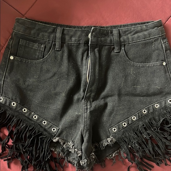SHEIN Pants - SHEIN Black High-Waisted Jean Shorts with Distressed Frayed Hem